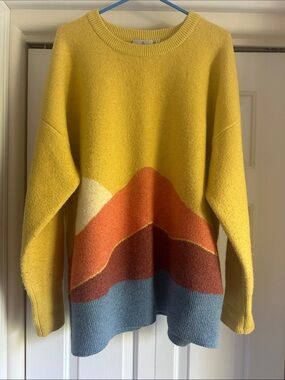 Passenger Yellow Colorblock Crewneck Sweater with Sunset Stripe